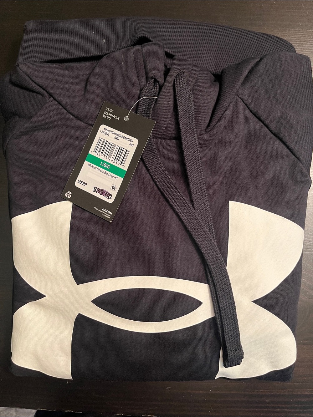 Men’s Under Armour Black Hoodie with White Logo Large
